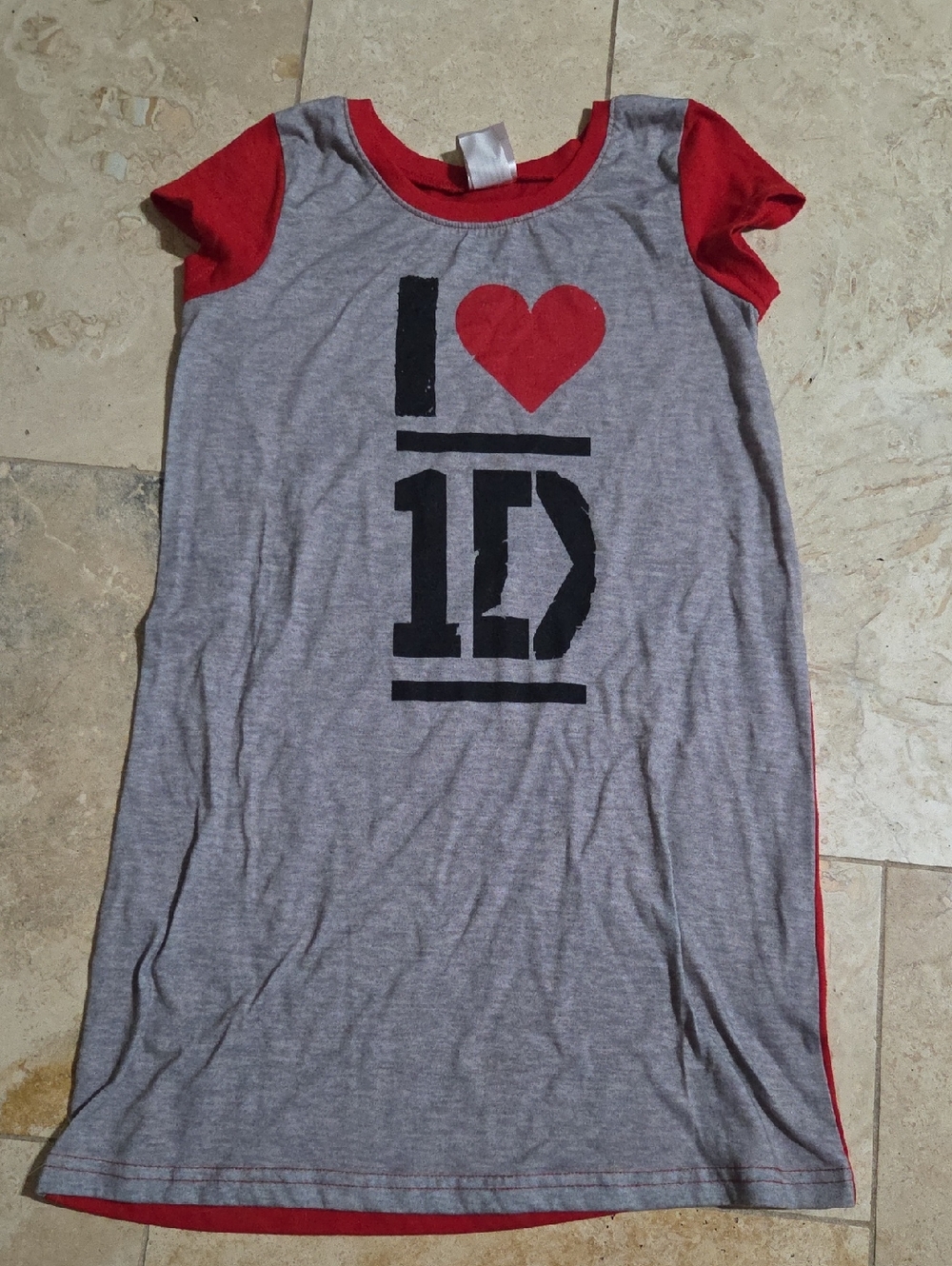 Girls Size 10/12 Gray Red One Direction Sleep Shirt Nightgown